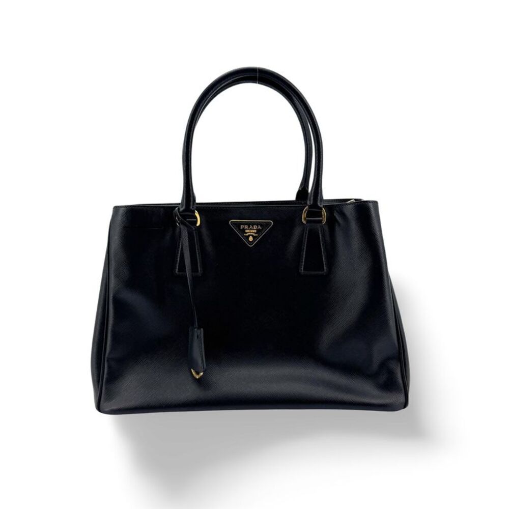 Prada Galleria Double Zip Spazzolato Leather Black Leather Tote Bag Bag